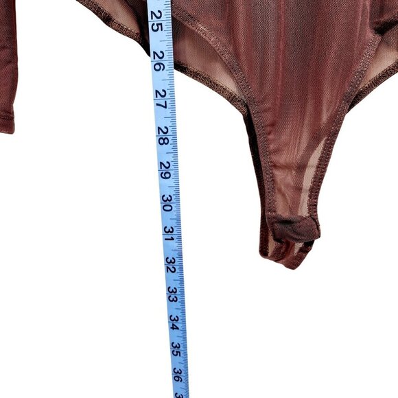 Sheer Burgundy Bodysuit Embellishments Long Sleeve Mock Neck Stretch Fit IRIS 3X - Picture 7 of 10